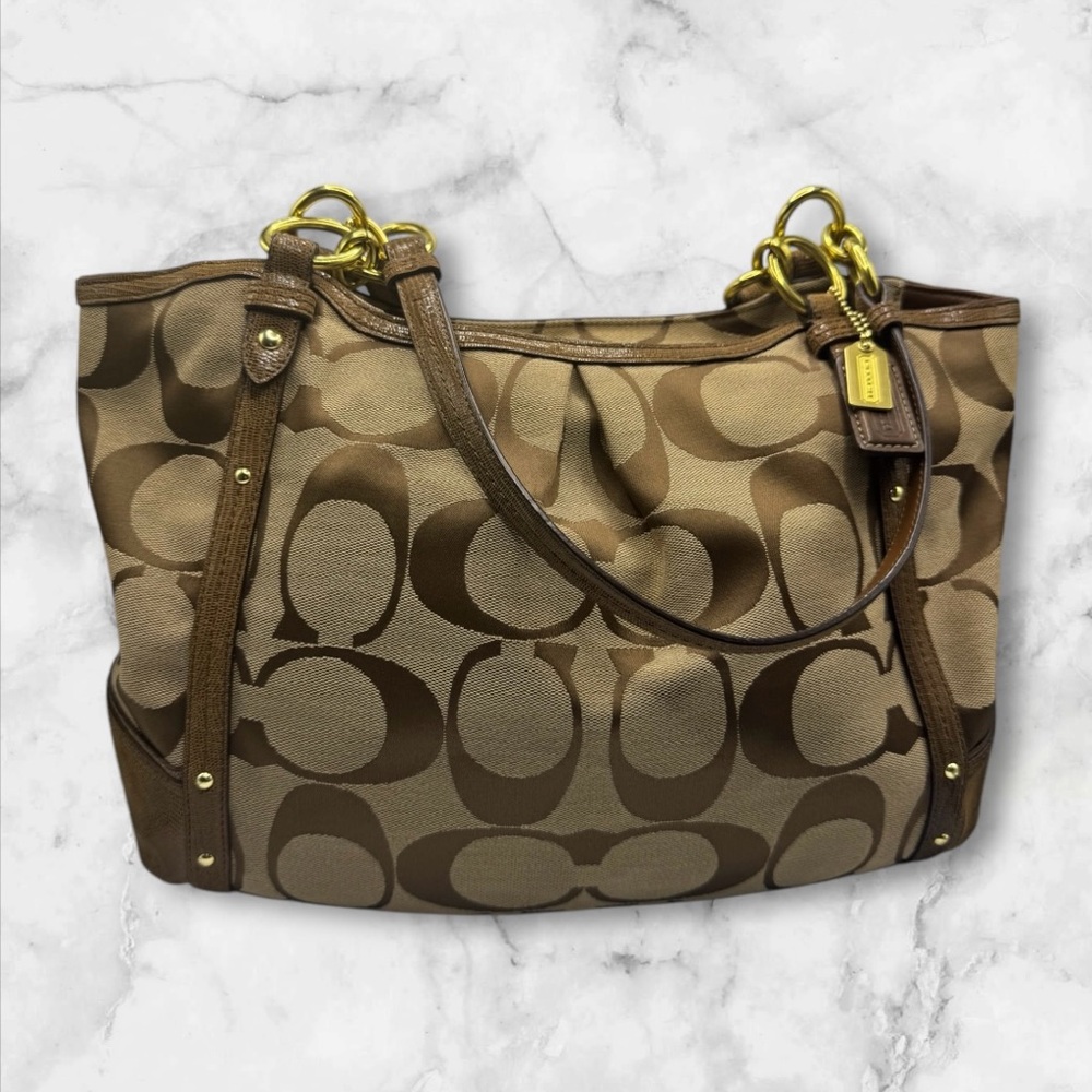 ❌SOLD❌IN STORE  Coach Alexandra Monogram jacquard and textured shoulder/tote bag